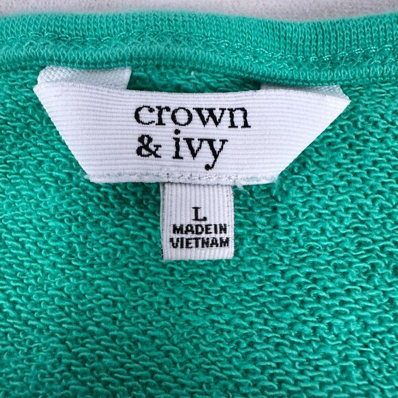 Crown & Ivy Womens Green Flamingo Print Long Sleeve Top - Size L - Picture 4 of 5